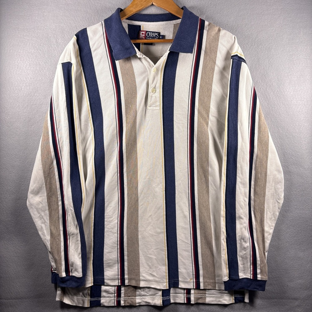 Vintage Chaps Ralph Lauren Rugby Shirt XL Striped Long Sleeve Polo